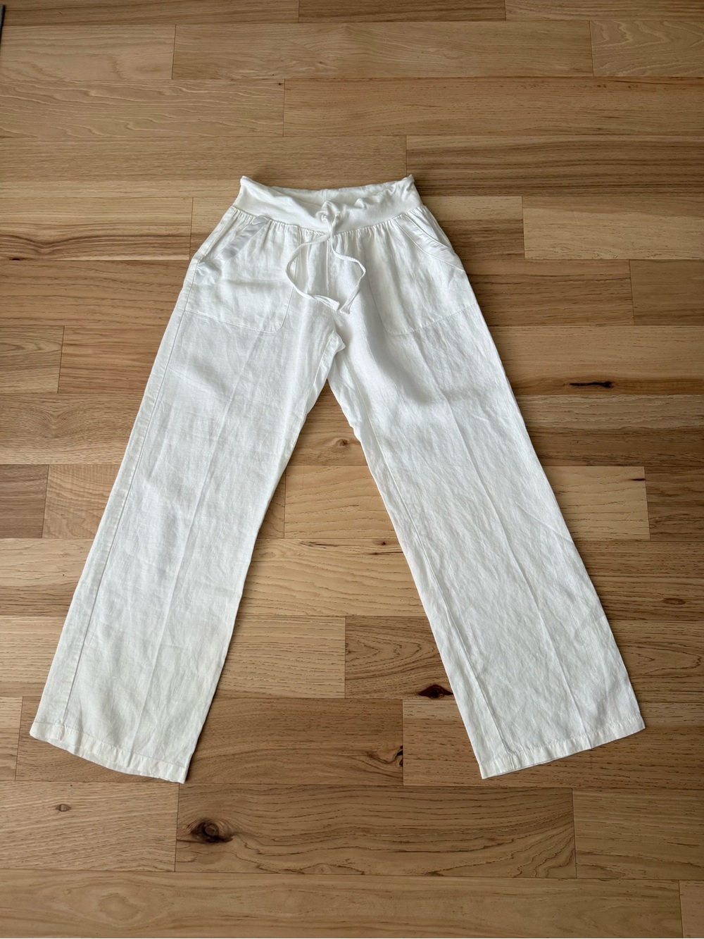 Elan White Drawstring Linen Pants Straight Leg Size Large - Picture 1 of 12